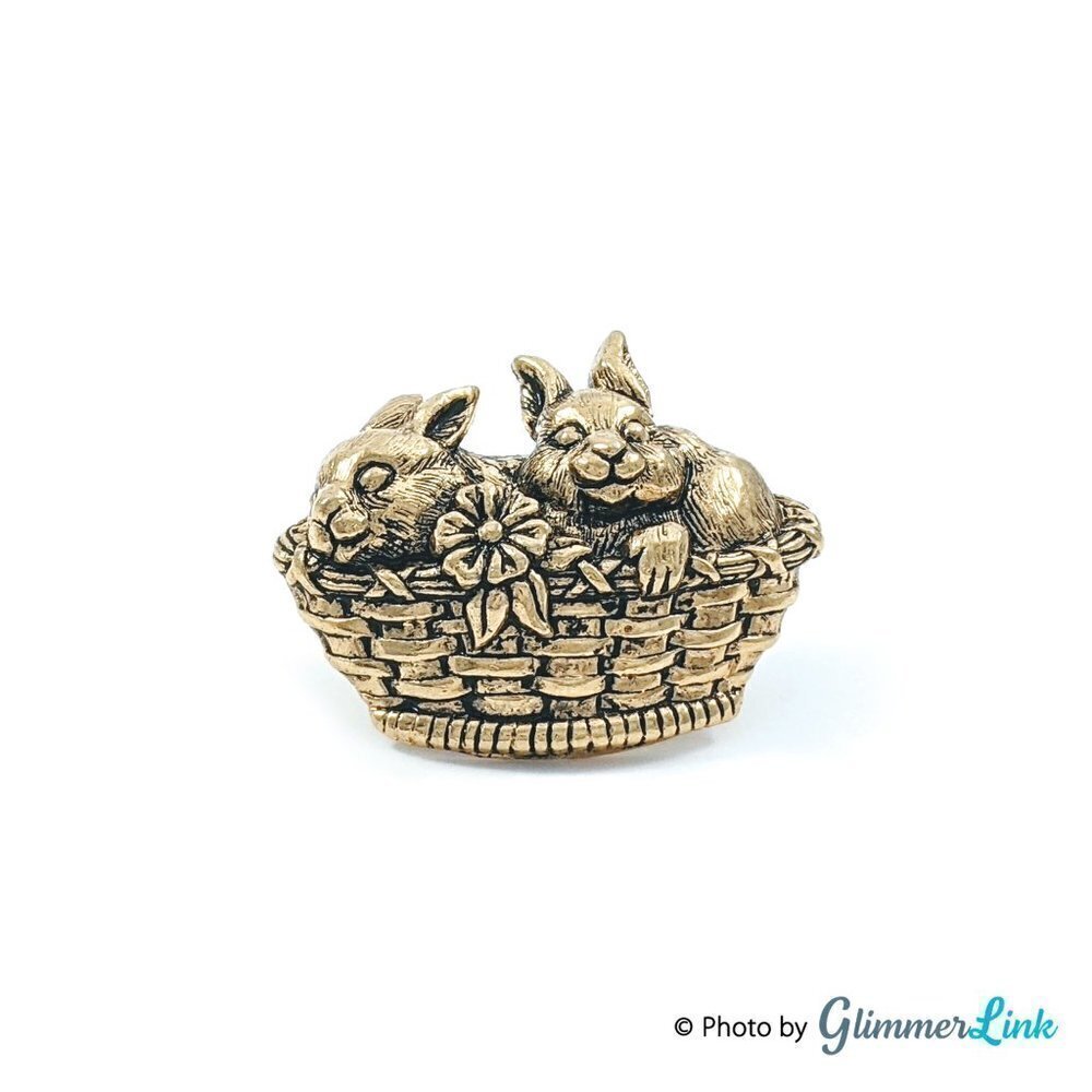 Vintage Avon Basket of Love Bunnies in Woven Basket Pin